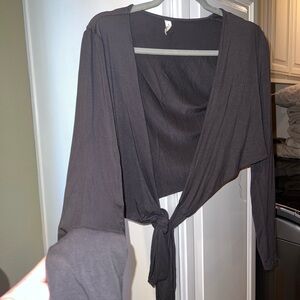 Charcoal Gray Tie-Front Long Sleeve